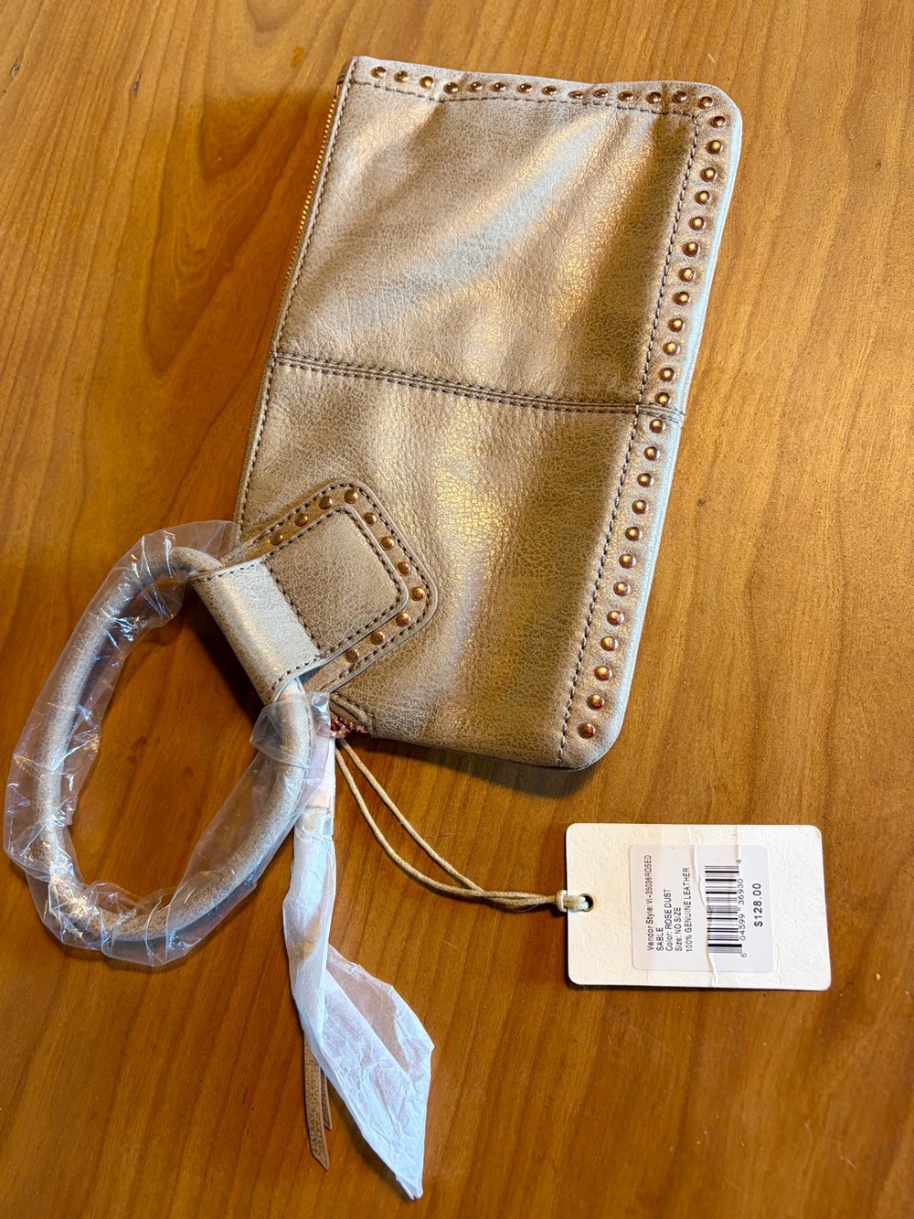 HOBO Metallic Taupe Studded Wristlet Clutch